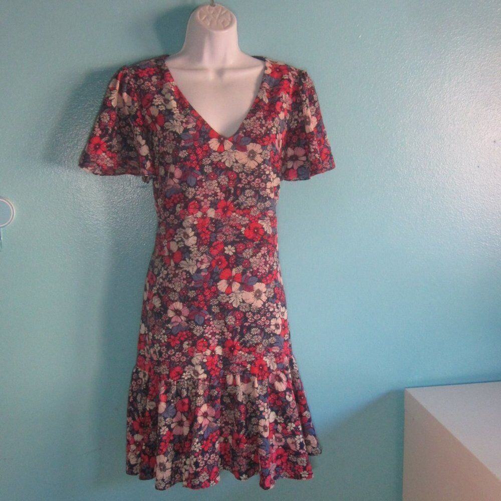 BCBG Paris Womens Vintage 90s Drop Waist Floral Dress M BD2SPO8W Flutter Mini